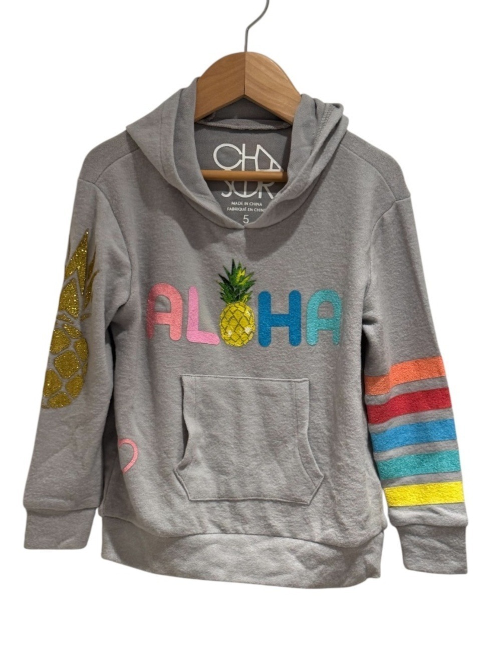 CHASER grey hoodie sweatshirt with print - size 5 - NWT